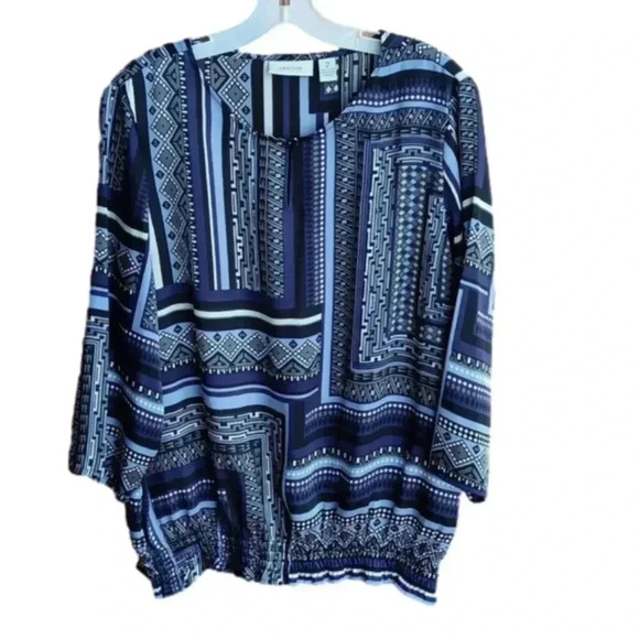 Chico's purple and black print smock-banded top size 2 - Picture 1 of 5